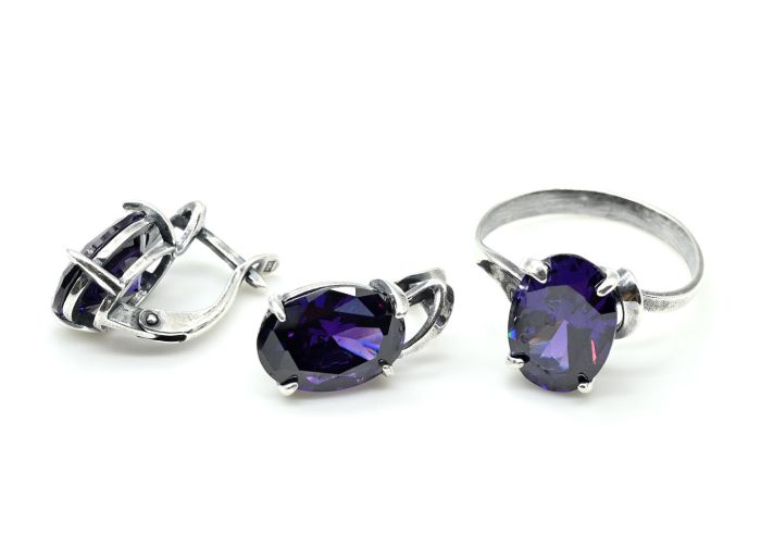 Ring Earrings with artificial zircon, color.lilac size 18