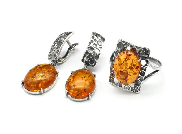 Ring Earrings with amber imitation size 18