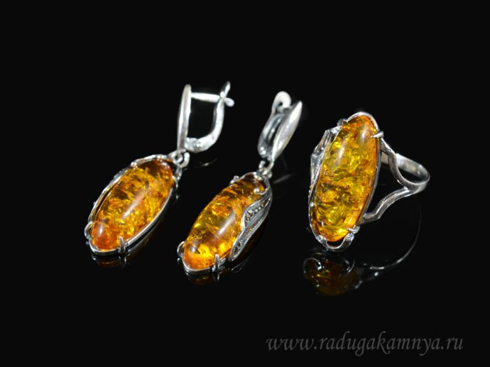 Ring Earrings with amber imitation size 21