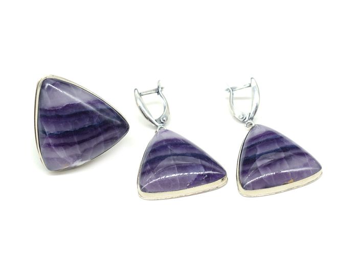 Fluorite ring and earrings, size-18