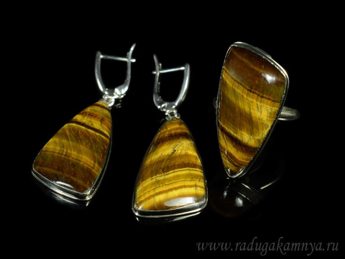 Ring and earrings with tiger's eye " Grace ", size-19.5