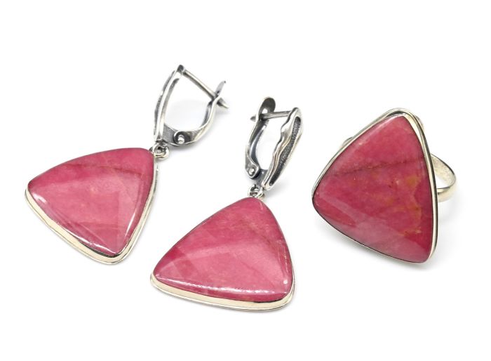 Ring and earrings with rhodonite " Orletz ", size-18.5