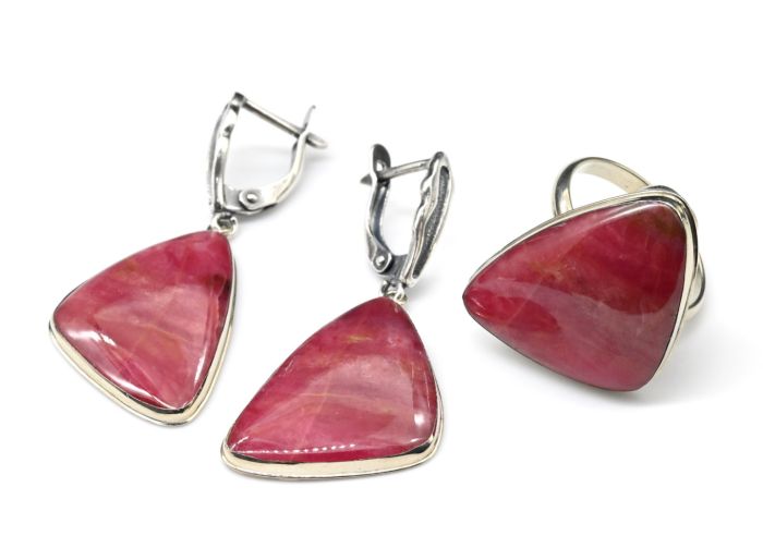 Ring and earrings with rhodonite " Orletz " grace, size-17.5