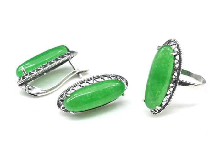 Ring Earrings with quartz (imitation chrysoprase) size 20