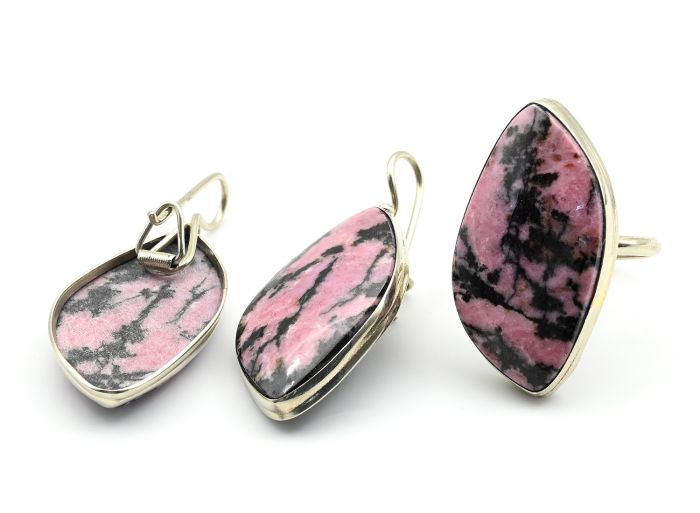 Ring and earrings with rhodonite " Grace ", size-19.5