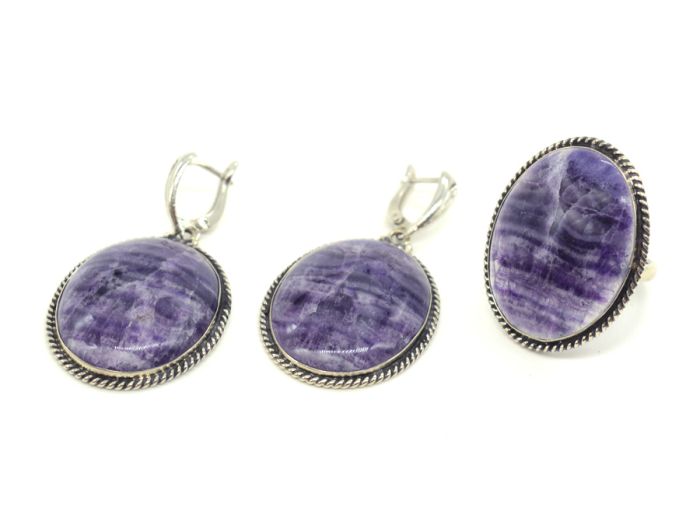 Ring and earrings fluorite " Oval ", size-17.5