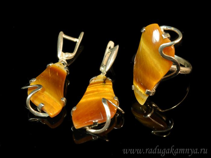 Tiger Eye Ring and Earrings size-19