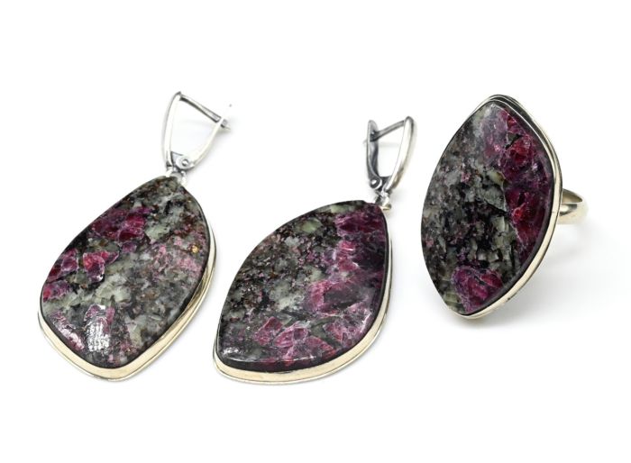 Eudialyte " Grace " ring and earrings, size-19.5