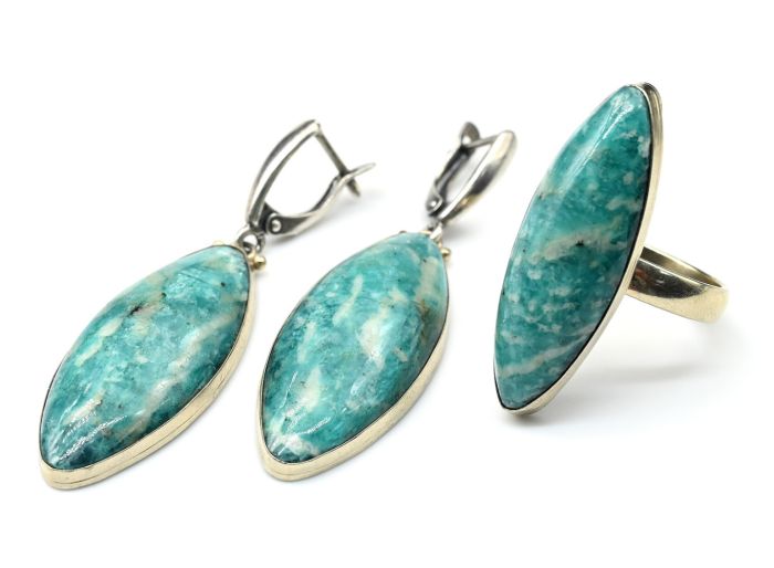 Amazonite " Rice " ring and earrings, size-19