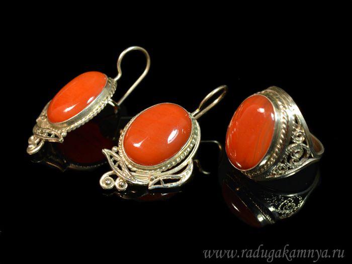 Carnelian ring and earrings, size-19