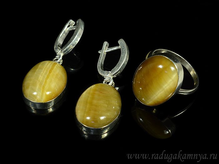 Tiger's eye ring and earrings, size-18